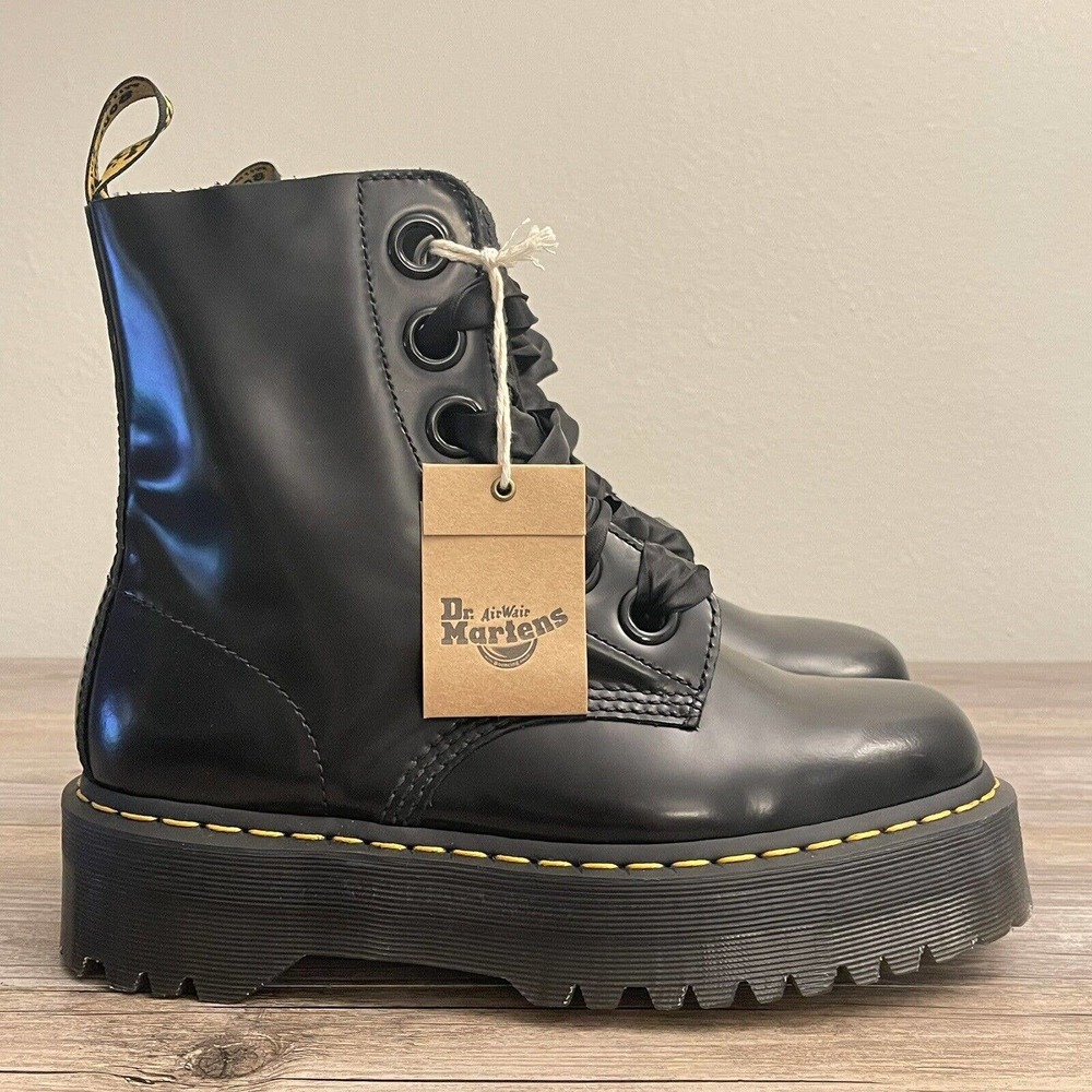 Doc Dr Martens Boots Molly Black Patent Lamper Leather Quad 6-Eye Size 9 Women’s